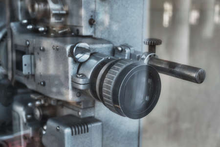 vintage film and movie projector lens close-up