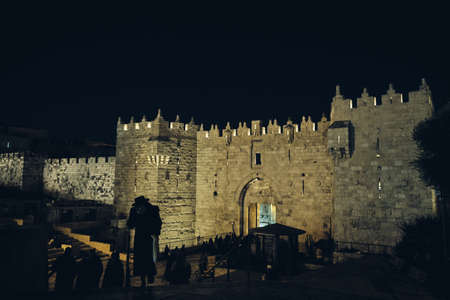 DEC 2020 - Damascus Gate at night in old JERUSALEM, ISRAELのeditorial素材