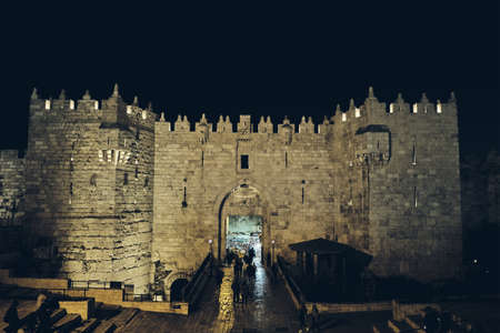 Damascus Gate at night in old JERUSALEM, ISRAELのeditorial素材
