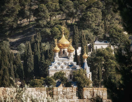 Mary Magdalene cathedral of Russian Orthodox Gethsemane convent on Mount of Olives - Jerusalem,...