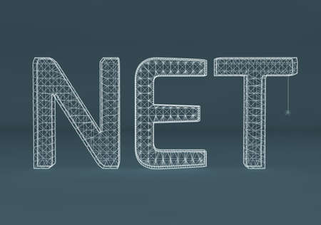 3d render or 3d illustration of net sign with little spider on grey background