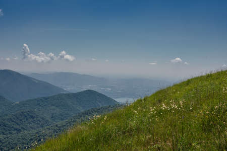 the Landscape of Lake Como from an alpine trail in the palanzone peak