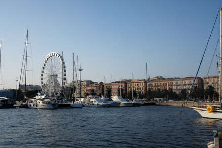 Ferris wheel in the port of city of Cagliari - Sardinia - Aug 2020のeditorial素材
