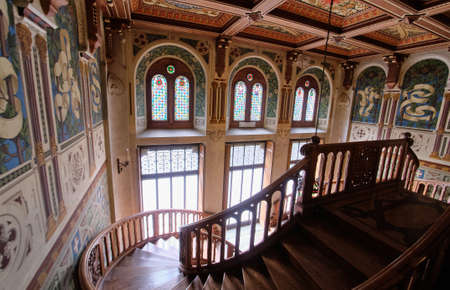 landscape view of the Savoia Castle - Gressoney-Saint-Jean, Valle d'Aosta region, Italy.のeditorial素材