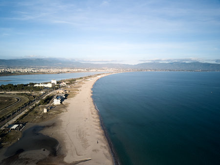 Seascape Aerial Shot Of A Beach of (Poetto) in Caglairi - Sardinia - italyの写真素材
