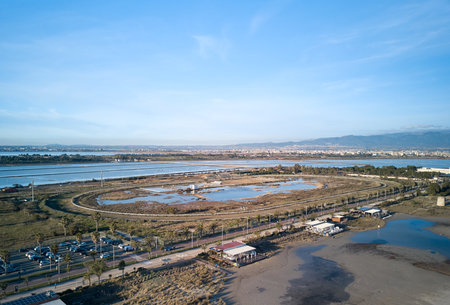 Aerial Shot Of hippodrome in the Beach of (Poetto) in Caglairi - Sardinia - italyの写真素材