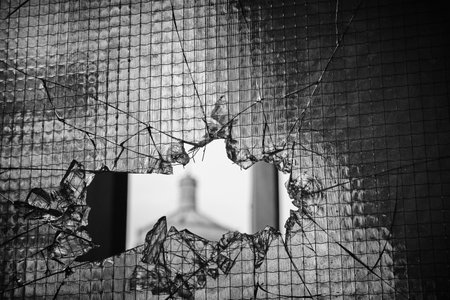 broken window Interior architecture of old buildingの写真素材