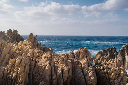 Seascape view with cliff of Costa Paradiso, Province of Sassari, Sardinia, Italy, Europe - travel...