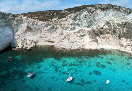 Aerial view of turquoise sea in the little bay in the city of Cagliari (SELLA DEL DIAVOLO) travel...