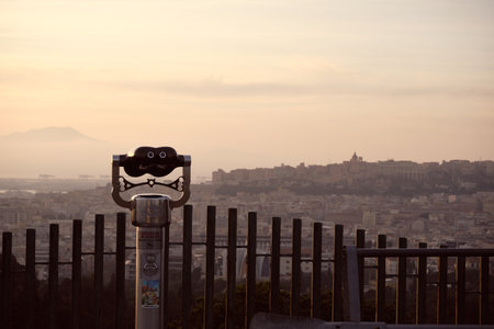 26 December 2021 ITA point of view with binocular with cityscape of old Cagliari - ITA