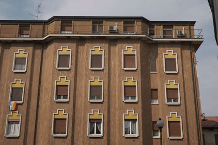 facade of Residential house in Italy with the peace flag.のeditorial素材