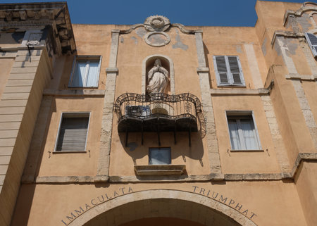 facade of historic building in the city of cagliari - italy august 2022の写真素材