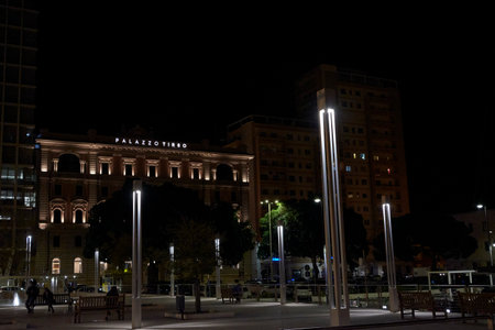 night view of the cagliari fountain at the port - Sardinia - Italy 2022 DECEMBERのeditorial素材