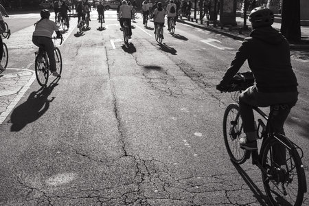 Cyclists enjoying scenic ride, embodying active and eco-friendly lifestyle. Healthy fun on two wheels.の写真素材
