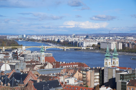 The view of the Danube River offers a picturesque panorama of Budapest's scenic waterfront and...
