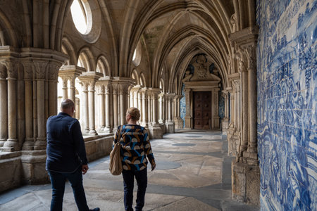 tourists visiting the interior of The Porto Cathedral (SÃ© do Porto)の写真素材