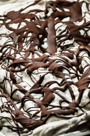 Ice cream preparation with different tools, ingredients, and machinesの写真素材