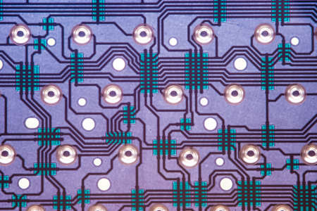 Inside view of computer keyboard electronic circuit in back light