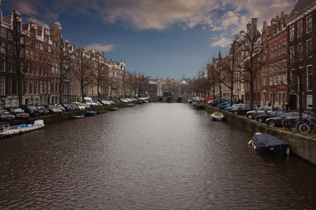 Beautiful day on the Dutch canals of Amsterdam in Holland,Netherlandsのeditorial素材