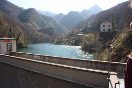 the romantic lake of Isola Santa in Tuscany, in the mountains of the Apuan Alps. panorama out of focus with a bit of mistのeditorial素材