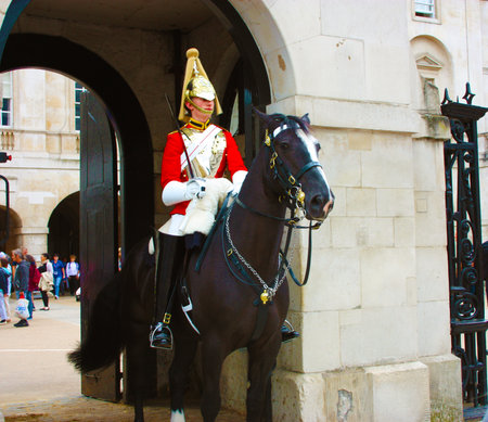 a young royal guard on horseback in Londonのeditorial素材