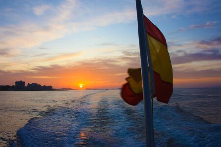 red sunset on the horizon in zen on blue water in the southern sea of ââspain in europeの写真素材