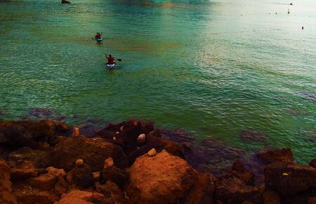 the dark blue water of the mediterranean sea of â€‹â€‹ibiza in spain