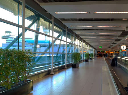 airstrip of a deserted European airport with no transport trips in amsterdamの写真素材