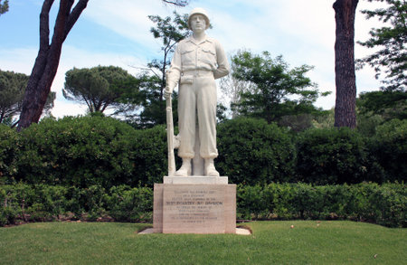 shot of the american military cemetery of the second world war with the crosses of the dead soldiers resting under a beautiful green lawn in florenceのeditorial素材