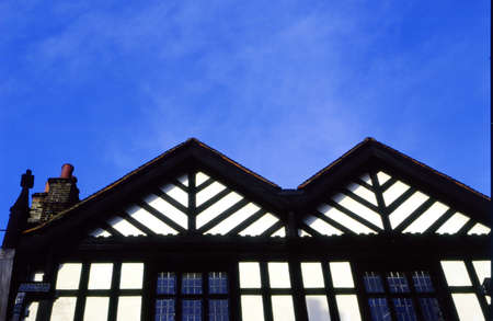 roofs of houses in Tyrolean style with sky background Azureのeditorial素材