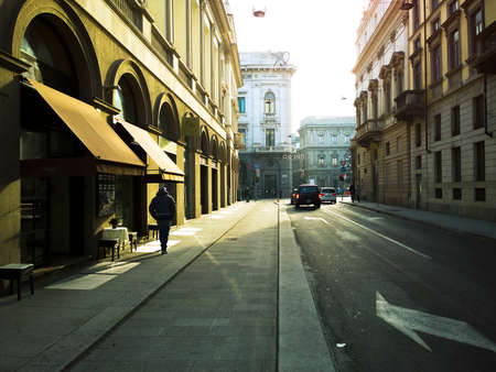 Milan, Italy Via Giuseppe Verdi near the square of the scaleの写真素材