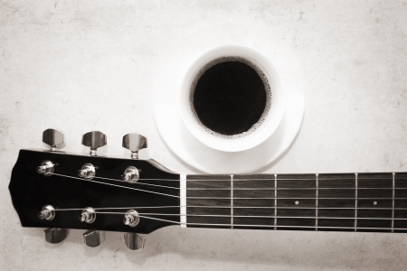 coffee and music, image in old colors styleの写真素材