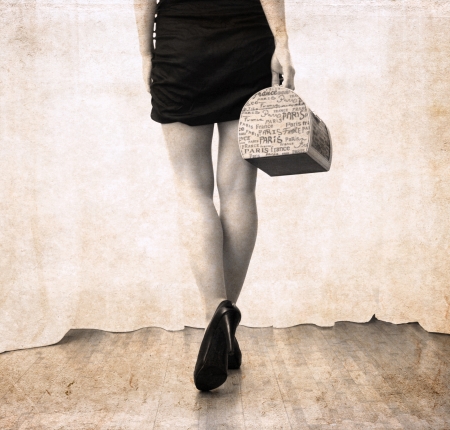 artwork  in vintage style,  beautiful woman going to Parisの写真素材