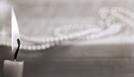 artwork in retro style, burning candle and decorationの写真素材