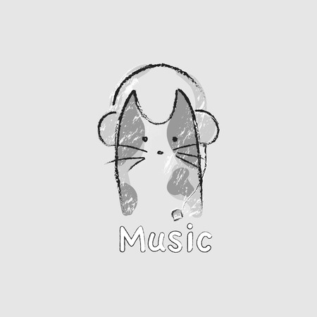 Cat listening to the musicのイラスト素材