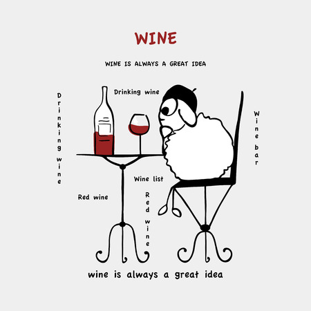 Funny sheep, drinking wine, vectorのイラスト素材