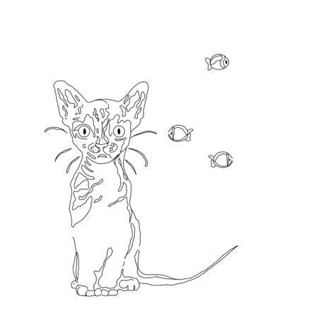 Vector illustration, cat and fishesのイラスト素材