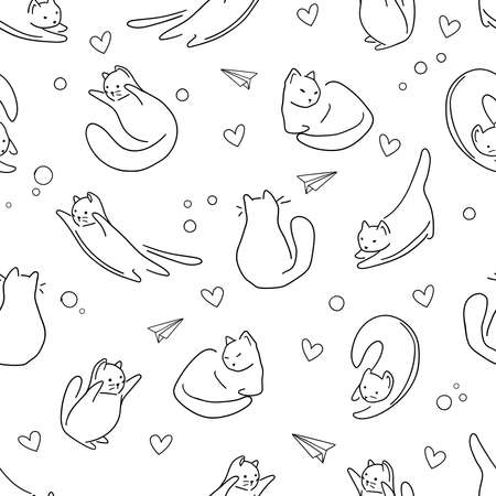 Cat seamless pattern. Cat doodle. Playing cats vector patternのイラスト素材