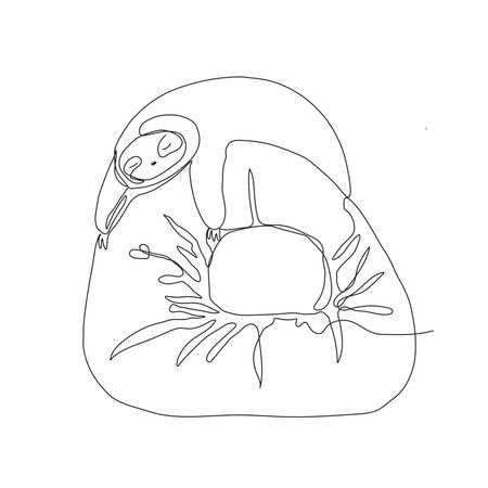 continuous line drawing of a sloth sleeping on a beanbagのイラスト素材