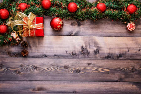 Christmas's decoration on a wooden table, great for background on greeting cards, desktop, webの写真素材