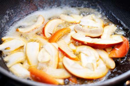 Caesar's Mushroom, Amanita Caesarea cooking in frying panの写真素材