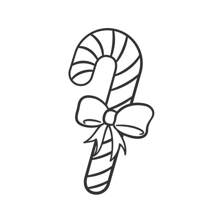 Peppermint candy cane with ribbon outline doodle cartoon illustration. Winter Christmas theme coloring book page activity worksheet for kidsのイラスト素材