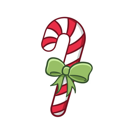 Peppermint candy cane with ribbon cartoon illustration. Winter Christmas theme clip art.のイラスト素材