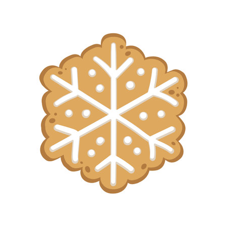 Gingerbread snowflake shape cookie biscuit. Winter Christmas food cartoon illustration.のイラスト素材