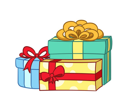 Gift boxes with bow cartoon clipart. Christmas or birthday present illustration.のイラスト素材