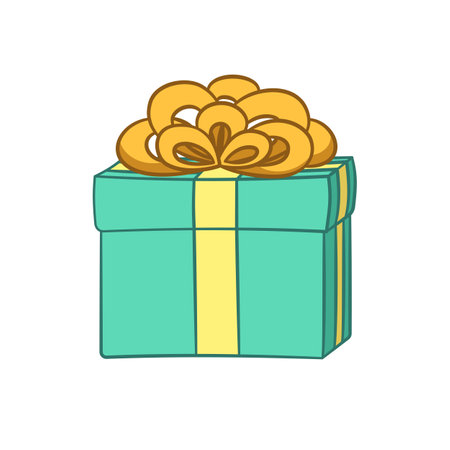 Gift box with bow cartoon. Christmas or birthday present illustration.のイラスト素材