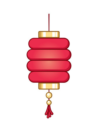 Chinese festival hanging lantern cartoon vector illustration. Traditional New year Asian red lamp.のイラスト素材