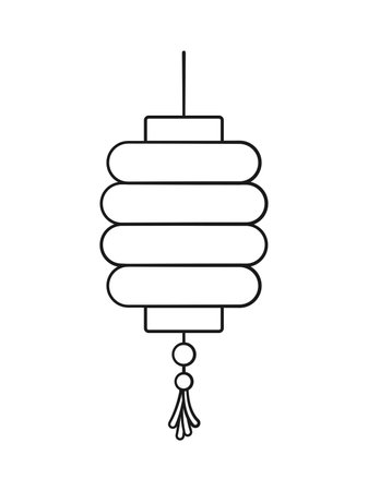 Chinese festival hanging lantern cartoon outline vector illustration. Traditional New year Asian red lamp. Coloring book page activity worksheet for kids.のイラスト素材