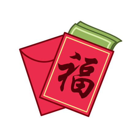 Traditional red envelopes with the Chinese character meaning "good fortune" vector illustration.のイラスト素材