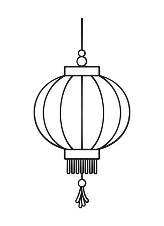Chinese festival hanging lantern cartoon outline vector illustration. Traditional New year Asian red lamp. Coloring book page activity worksheet for kids.のイラスト素材